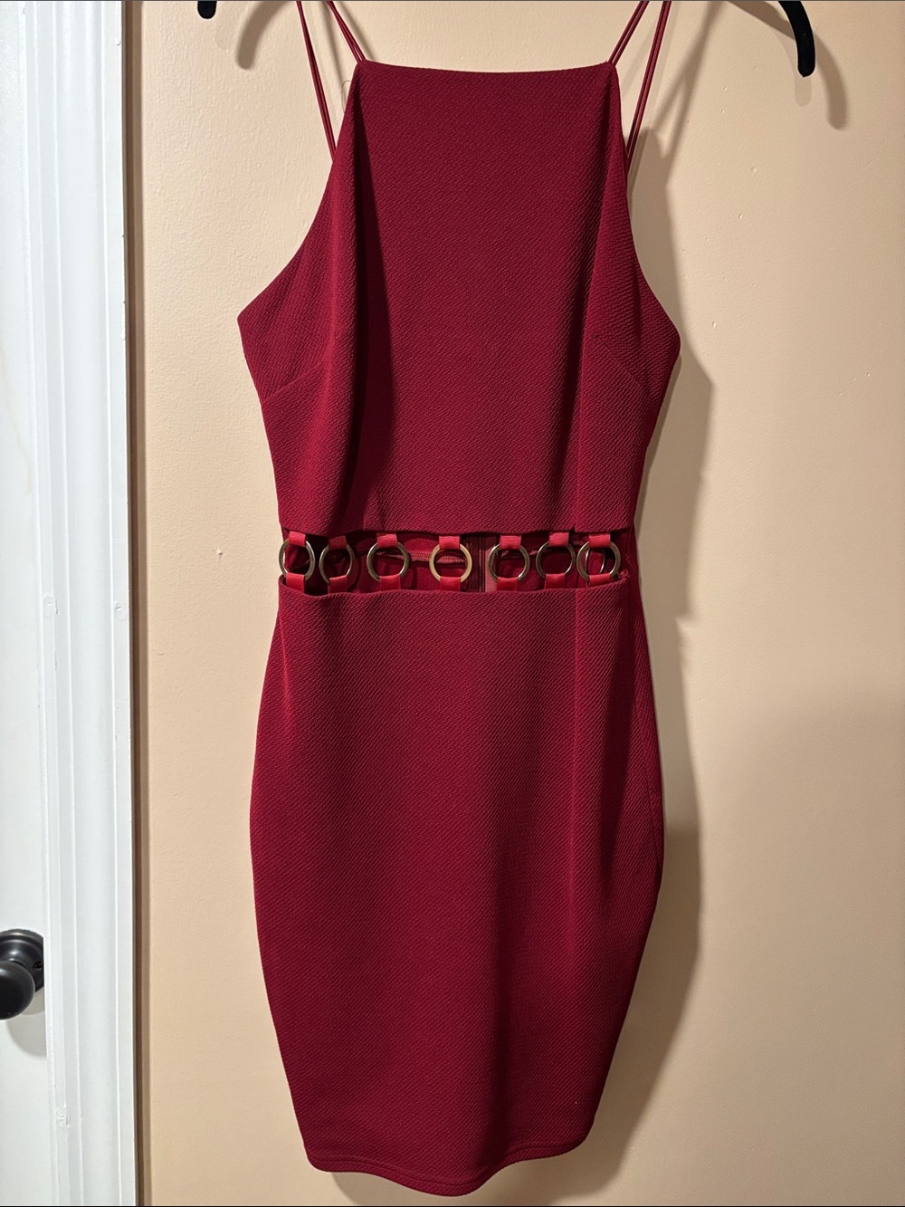 Missguided Burgundy Ring-Detail Mini Dress